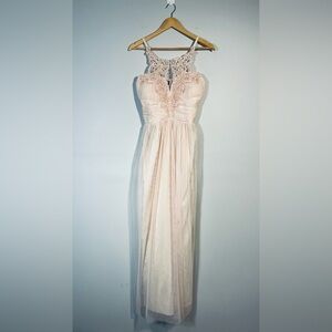 NWT Little Mistress Cream Tulle Maxi Dress Lace Detail Hand Beaded Size 12